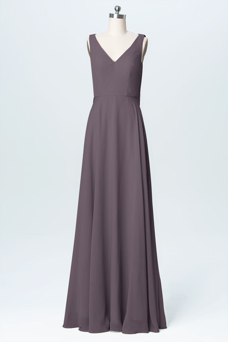 Chiffon Column V-Neck Sleeveless Bridesmaid Dress-B03056