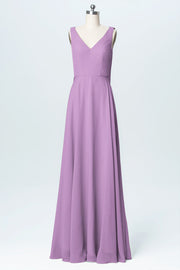 Chiffon Column V-Neck Sleeveless Bridesmaid Dress-B03056