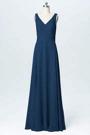 Chiffon Column V-Neck Sleeveless Bridesmaid Dress-B03056