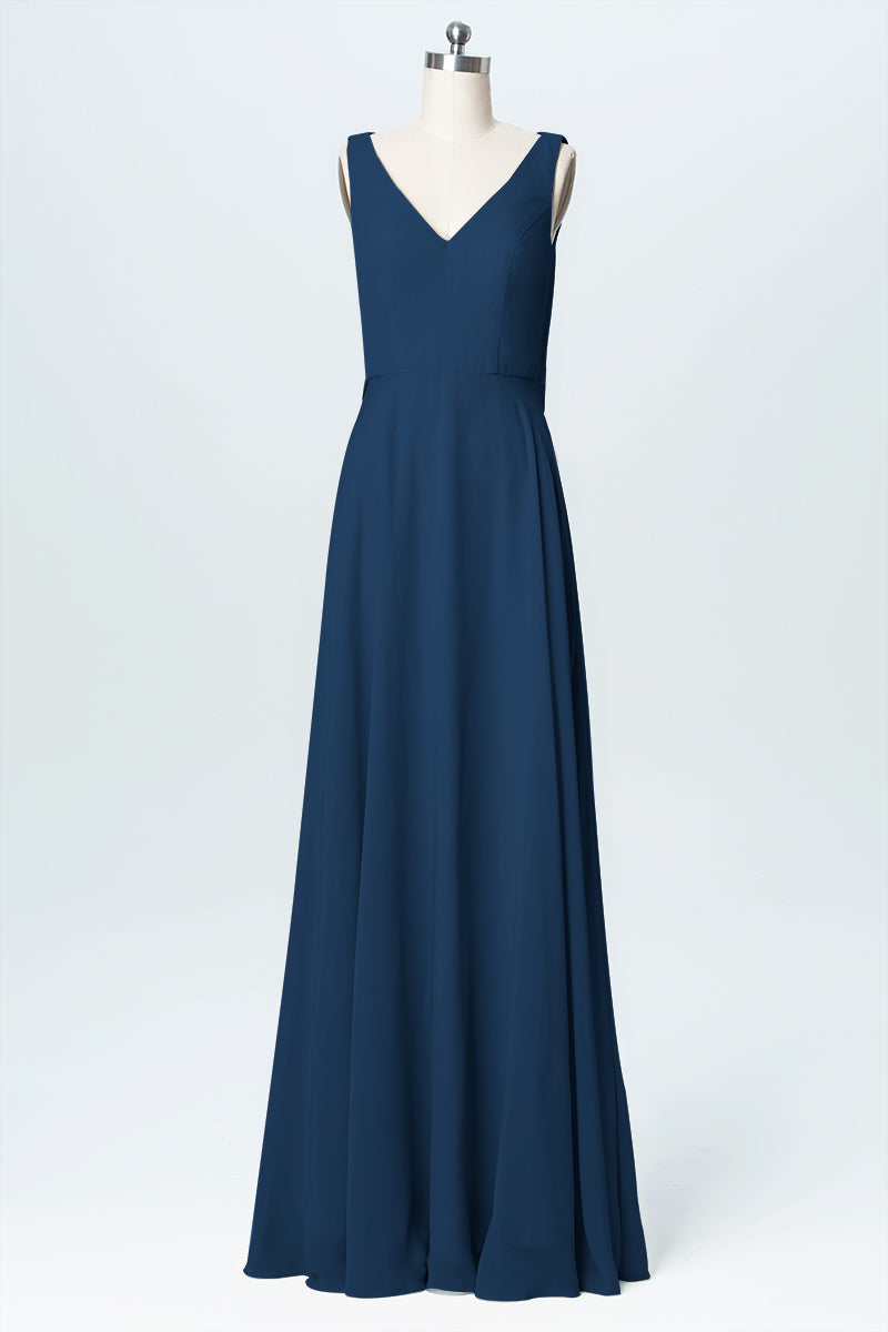 Chiffon Column V-Neck Sleeveless Bridesmaid Dress-B03056