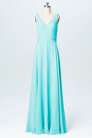 Chiffon Column V-Neck Sleeveless Bridesmaid Dress-B03056