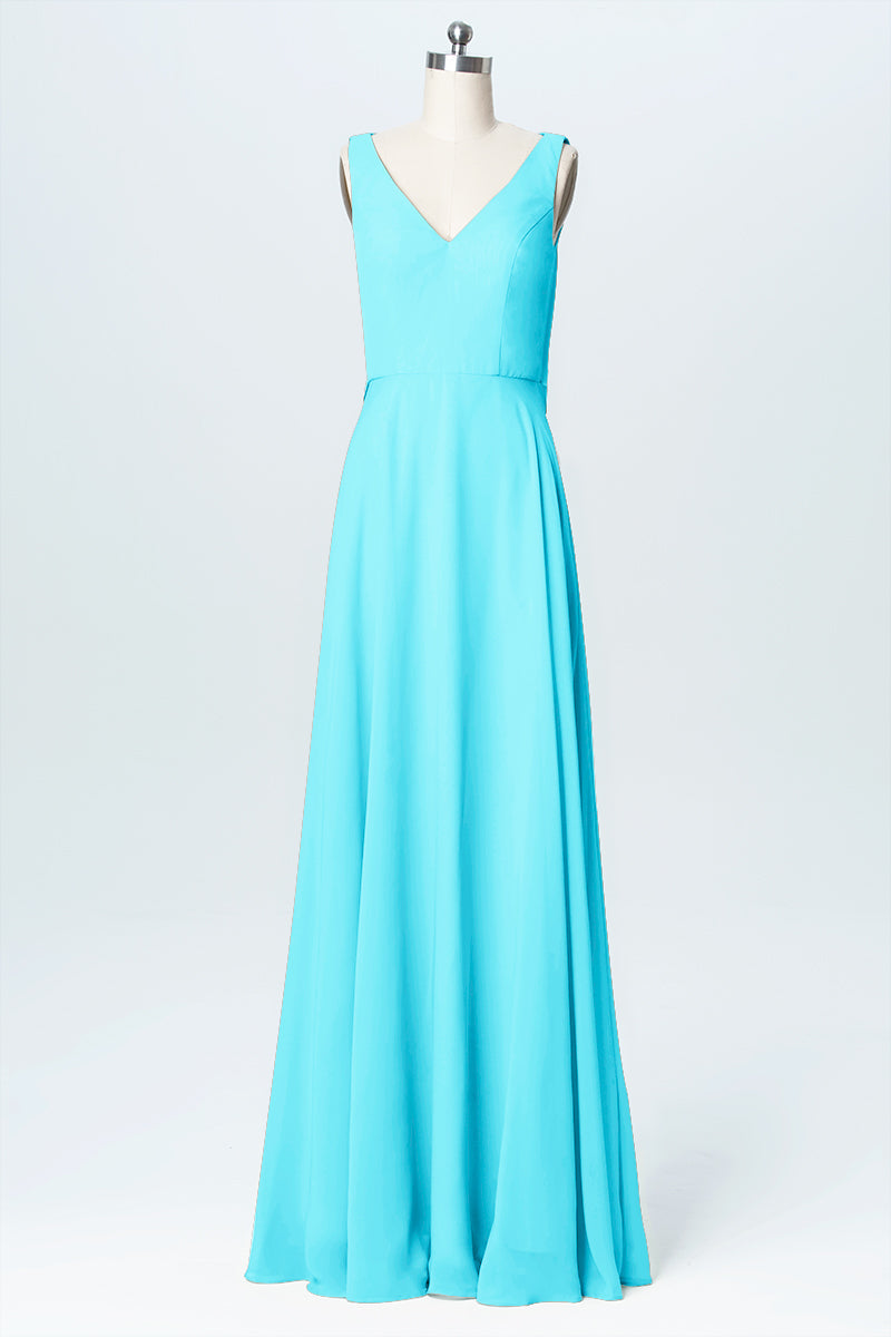 Chiffon Column V-Neck Sleeveless Bridesmaid Dress-B03056