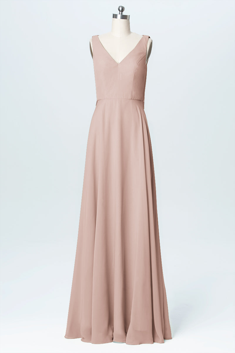 Chiffon Column V-Neck Sleeveless Bridesmaid Dress-B03056