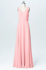 Chiffon Column V-Neck Sleeveless Bridesmaid Dress-B03056