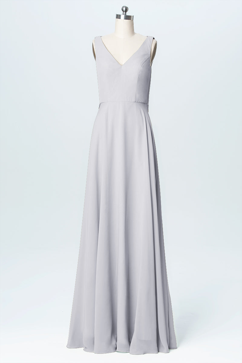 Chiffon Column V-Neck Sleeveless Bridesmaid Dress-B03056