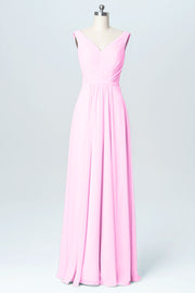 Chiffon Column V-Neck Sleeveless Bridesmaid Dress-B03059