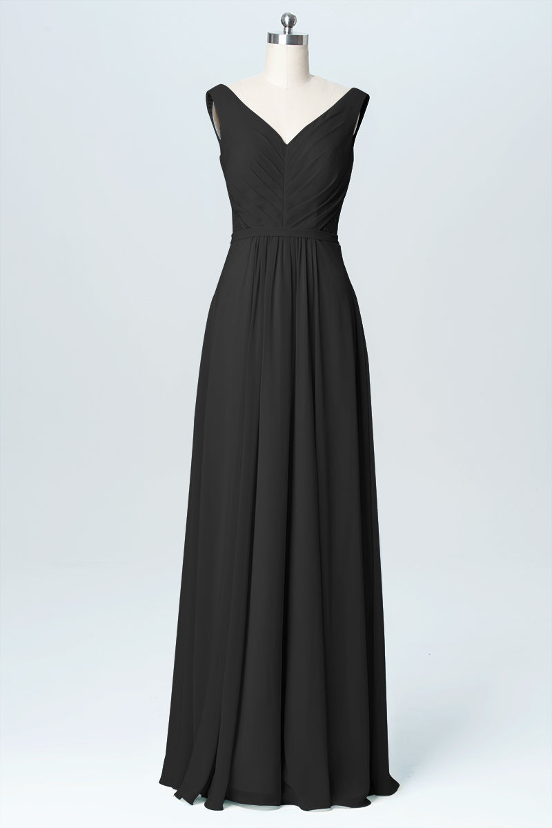 Chiffon Column V-Neck Sleeveless Bridesmaid Dress-B03059