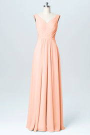 Chiffon Column V-Neck Sleeveless Bridesmaid Dress-B03059