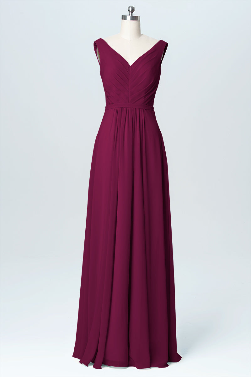 Chiffon Column V-Neck Sleeveless Bridesmaid Dress-B03059