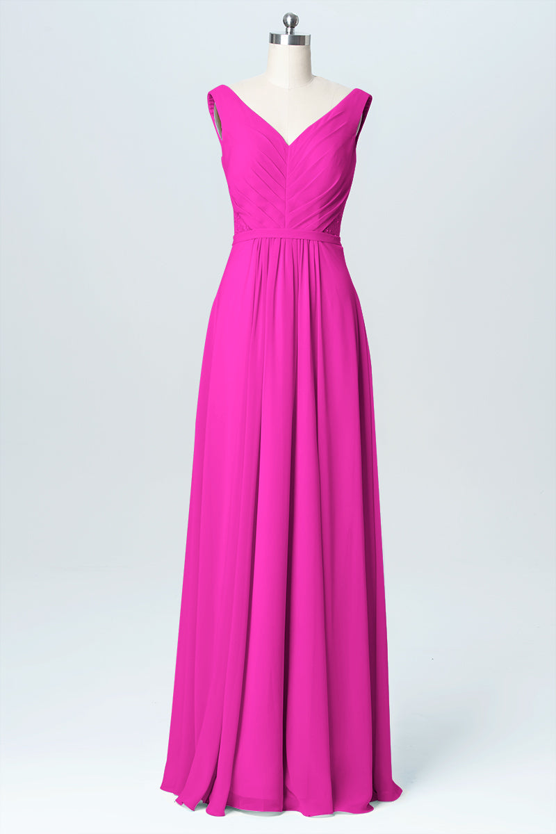 Chiffon Column V-Neck Sleeveless Bridesmaid Dress-B03059