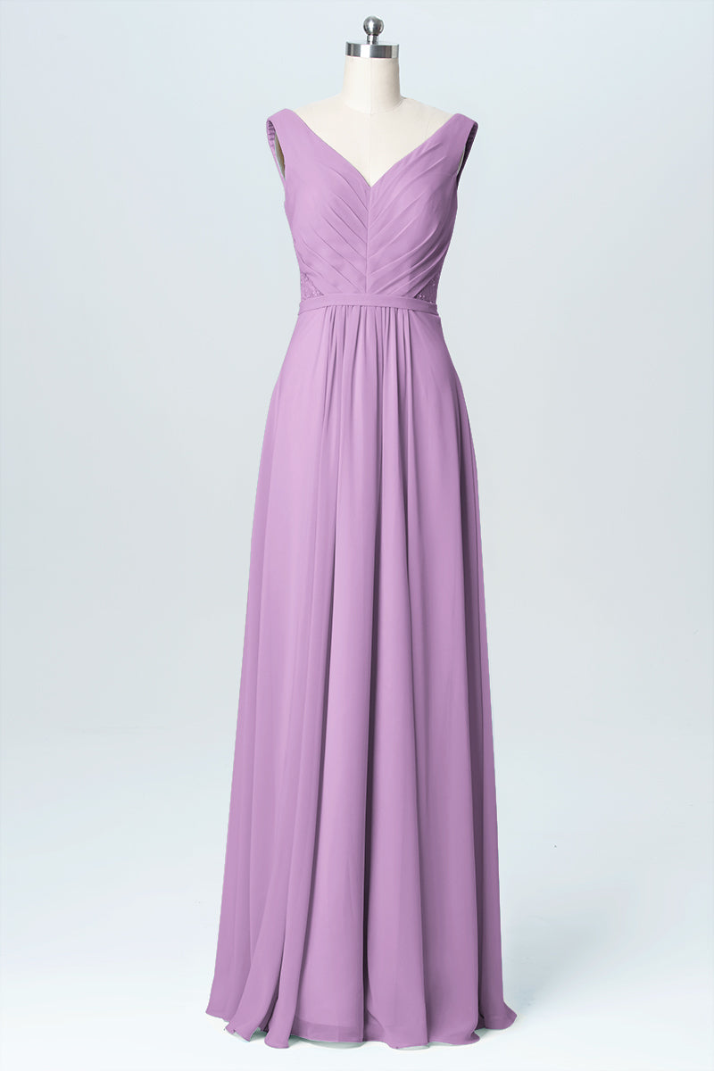 Chiffon Column V-Neck Sleeveless Bridesmaid Dress-B03059