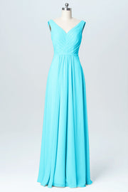 Chiffon Column V-Neck Sleeveless Bridesmaid Dress-B03059