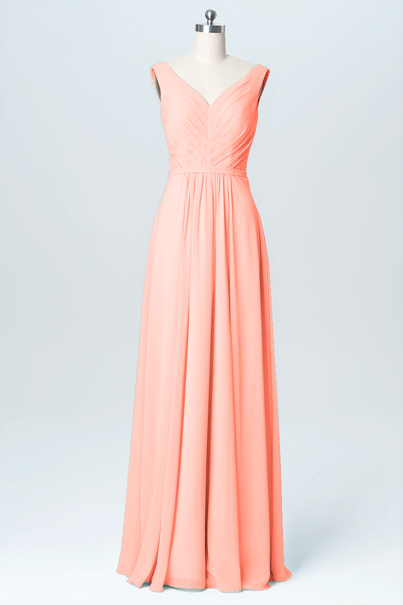 Chiffon Column V-Neck Sleeveless Bridesmaid Dress-B03059