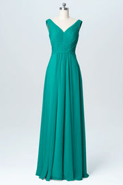 Chiffon Column V-Neck Sleeveless Bridesmaid Dress-B03059