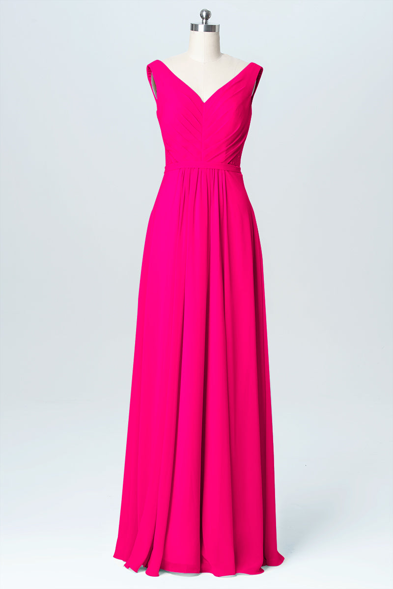 Chiffon Column V-Neck Sleeveless Bridesmaid Dress-B03059