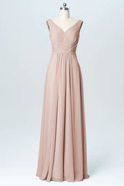 Chiffon Column V-Neck Sleeveless Bridesmaid Dress-B03059