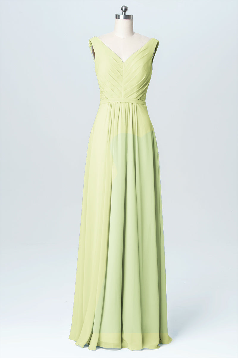 Chiffon Column V-Neck Sleeveless Bridesmaid Dress-B03059