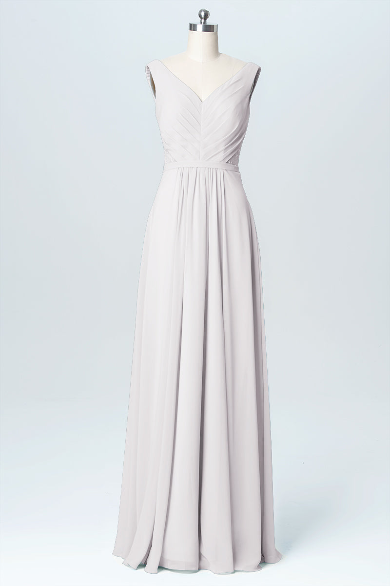 Chiffon Column V-Neck Sleeveless Bridesmaid Dress-B03059