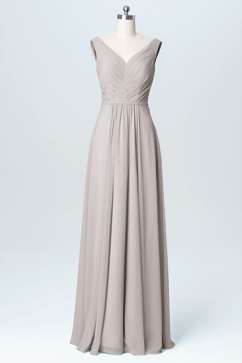 Chiffon Column V-Neck Sleeveless Bridesmaid Dress-B03059