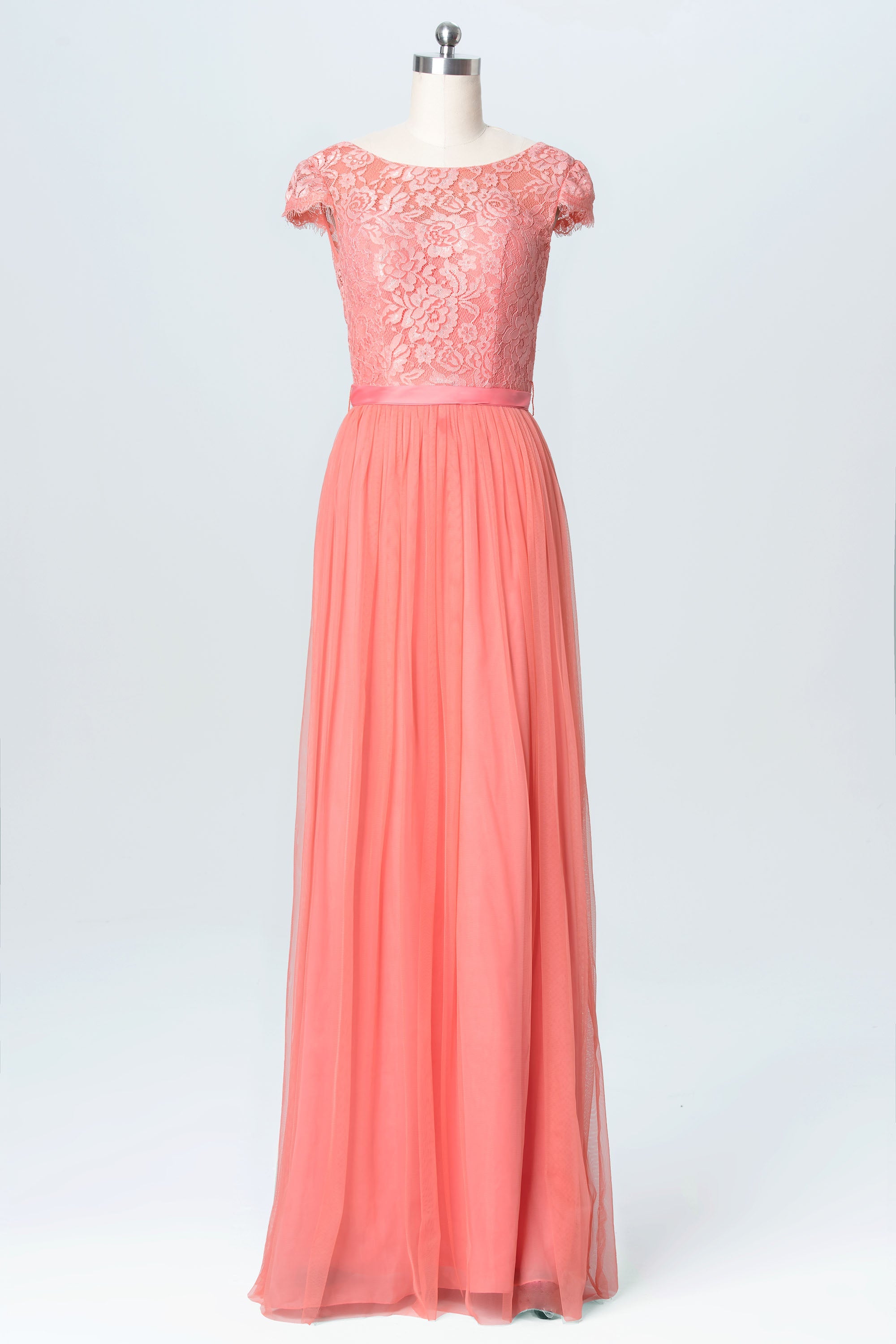 Lace Scoop Neck Cap Sleeve Bridesmaid Dress| Plus Size | 60+ Colors
