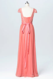 Lace Scoop Neck Cap Sleeve Bridesmaid Dress| Plus Size | 60+ Colors