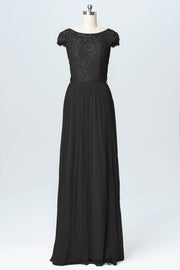 Lace Column Scoop Neck Cap Sleeve Bridesmaid Dress-B03063