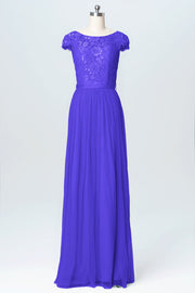 Lace Column Scoop Neck Cap Sleeve Bridesmaid Dress-B03063