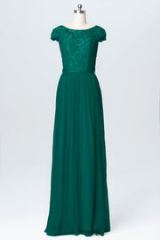 Lace Column Scoop Neck Cap Sleeve Bridesmaid Dress-B03063