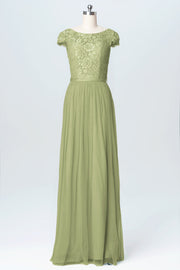 Lace Column Scoop Neck Cap Sleeve Bridesmaid Dress-B03063