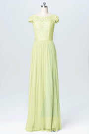 Lace Column Scoop Neck Cap Sleeve Bridesmaid Dress-B03063