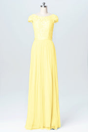 Lace Column Scoop Neck Cap Sleeve Bridesmaid Dress-B03063