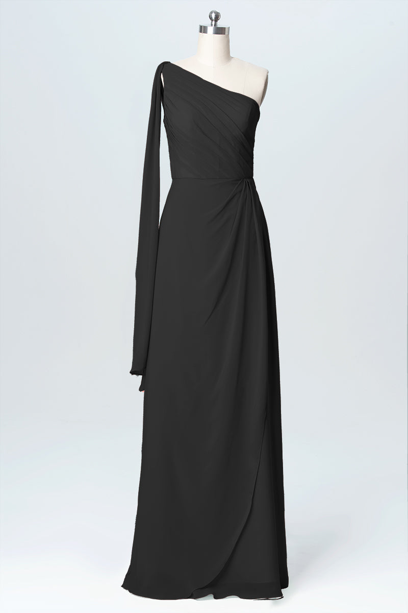 Chiffon Column One Shoulder Sleeveless Bridesmaid Dress-B03065