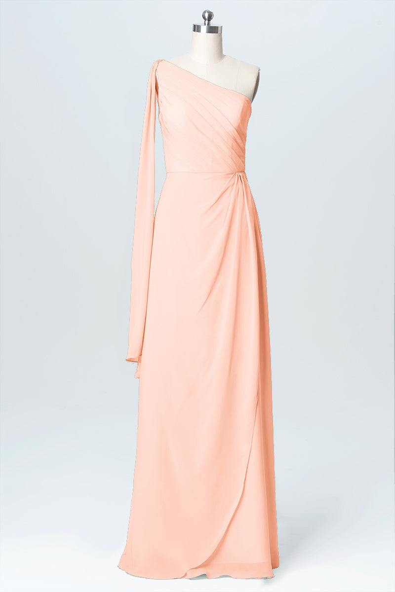 Chiffon Column One Shoulder Sleeveless Bridesmaid Dress-B03065