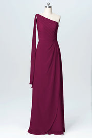 Chiffon Column One Shoulder Sleeveless Bridesmaid Dress-B03065