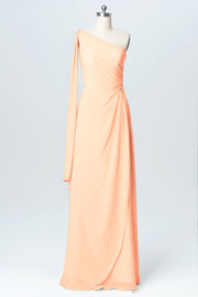 Chiffon Column One Shoulder Sleeveless Bridesmaid Dress-B03065