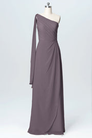 Chiffon Column One Shoulder Sleeveless Bridesmaid Dress-B03065