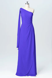 Chiffon Column One Shoulder Sleeveless Bridesmaid Dress-B03065