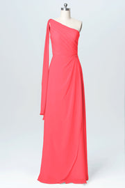 Chiffon Column One Shoulder Sleeveless Bridesmaid Dress-B03065