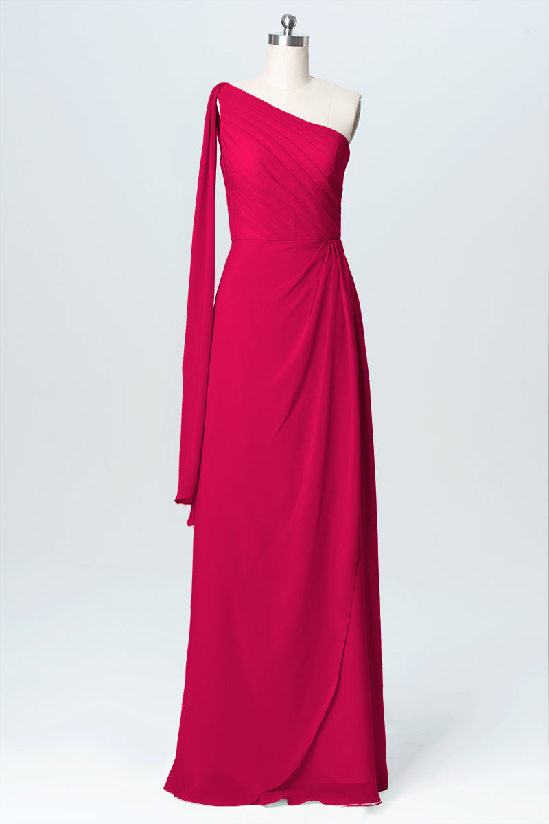 Chiffon Column One Shoulder Sleeveless Bridesmaid Dress-B03065