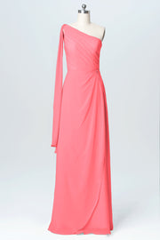 Chiffon Column One Shoulder Sleeveless Bridesmaid Dress-B03065