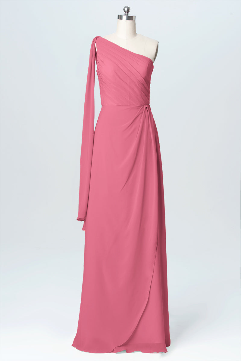 Chiffon Column One Shoulder Sleeveless Bridesmaid Dress-B03065
