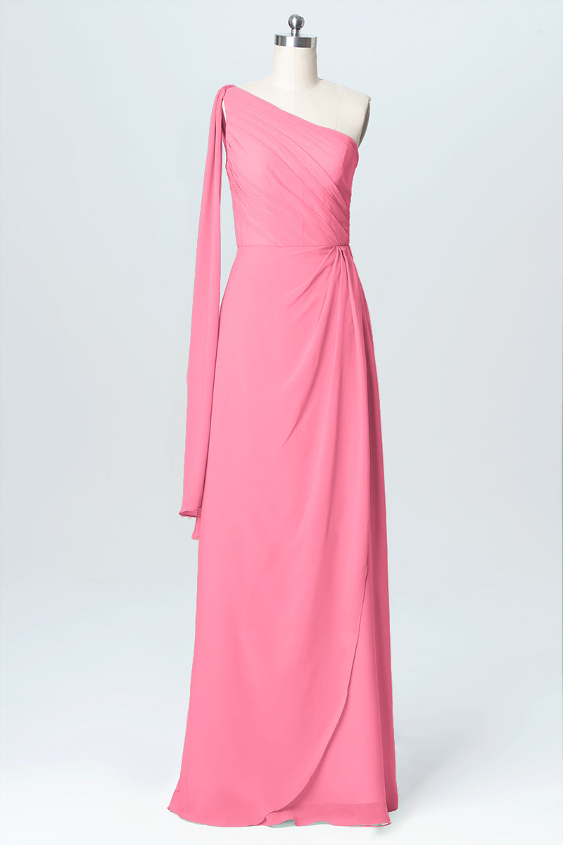 Chiffon Column One Shoulder Sleeveless Bridesmaid Dress-B03065