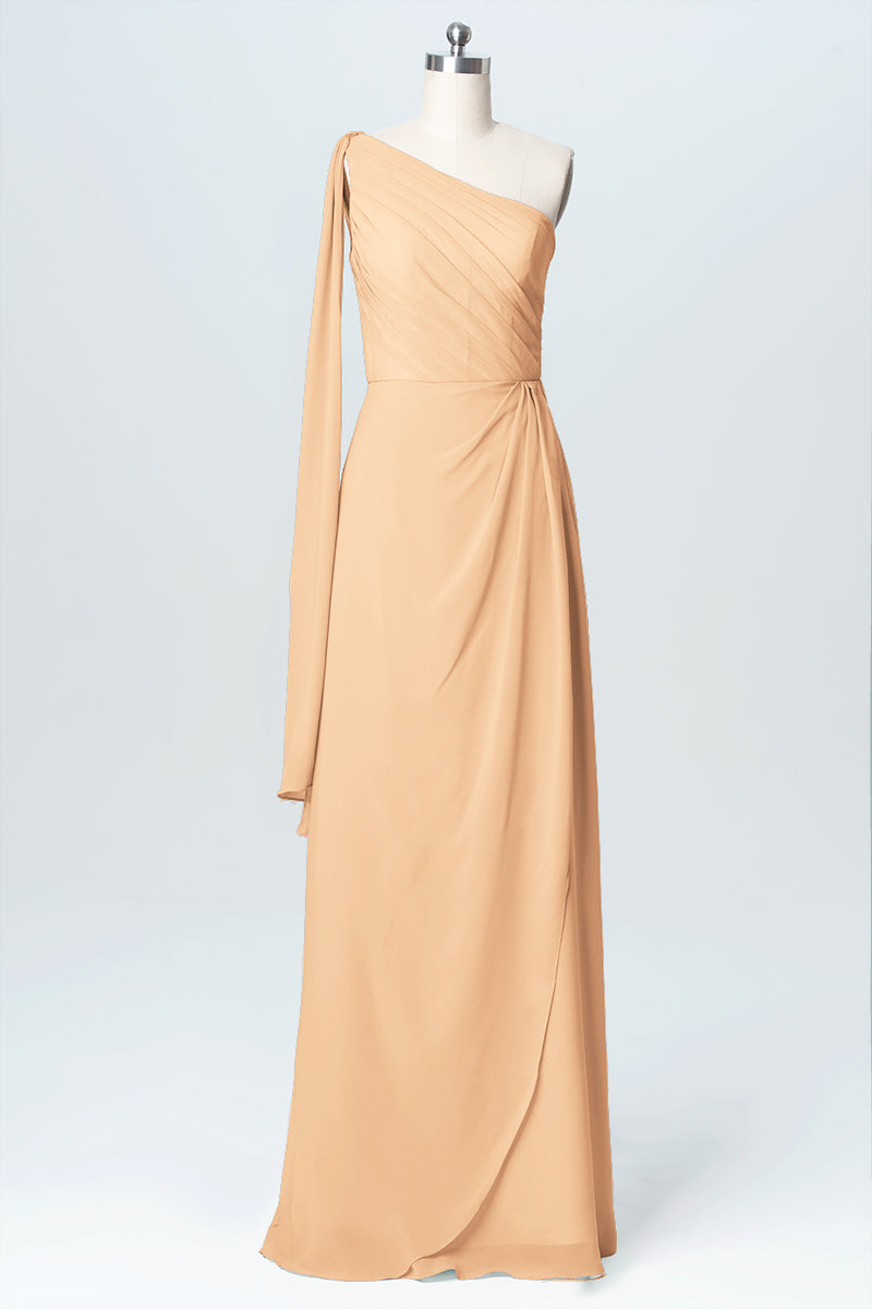 Chiffon Column One Shoulder Sleeveless Bridesmaid Dress-B03065