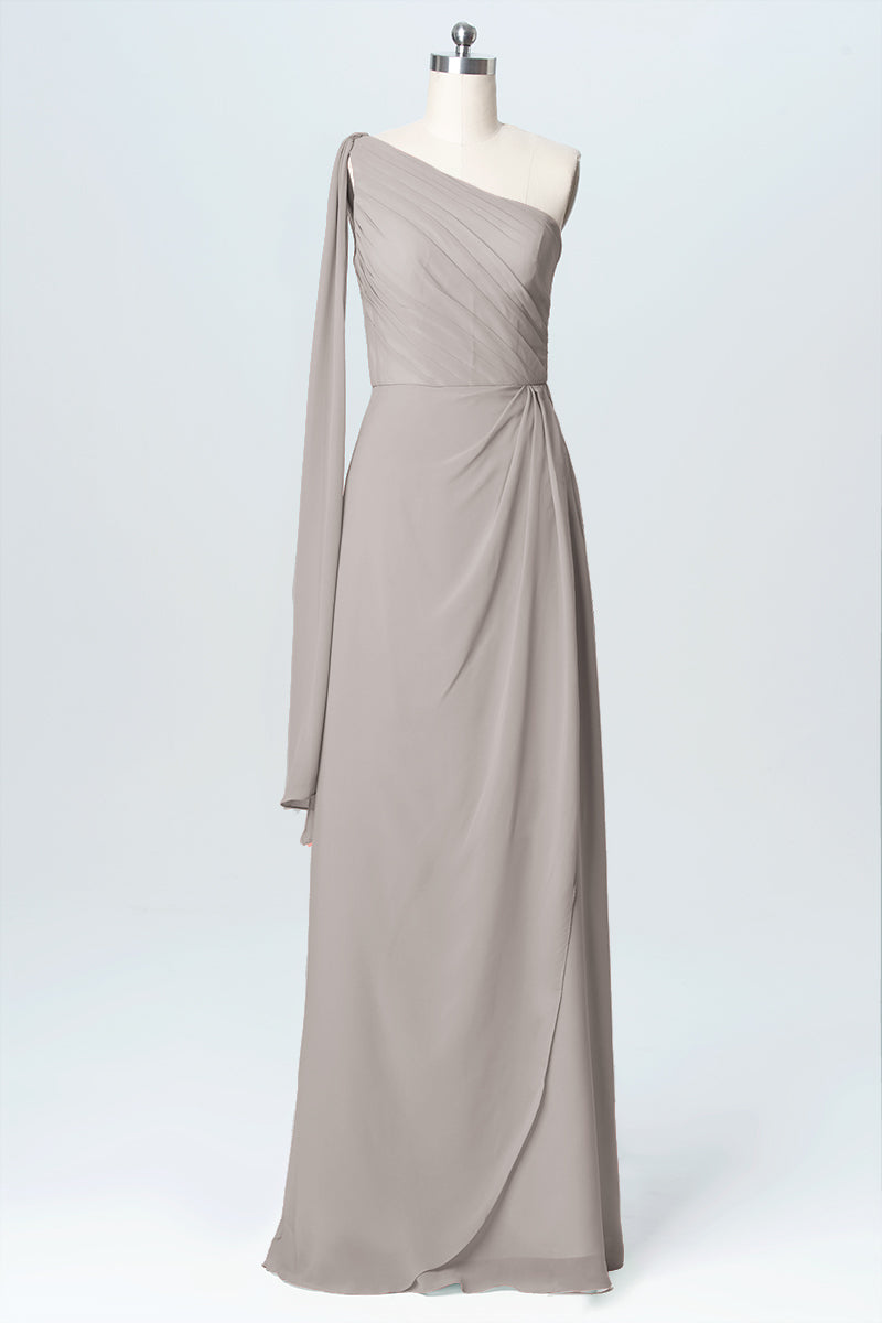 Chiffon Column One Shoulder Sleeveless Bridesmaid Dress-B03065