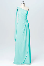 Chiffon Column One Shoulder Sleeveless Bridesmaid Dress-B03065