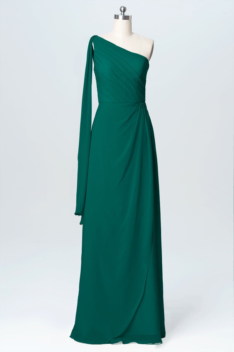 Chiffon Column One Shoulder Sleeveless Bridesmaid Dress-B03065