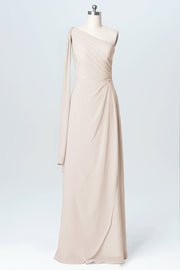 Chiffon Column One Shoulder Sleeveless Bridesmaid Dress-B03065