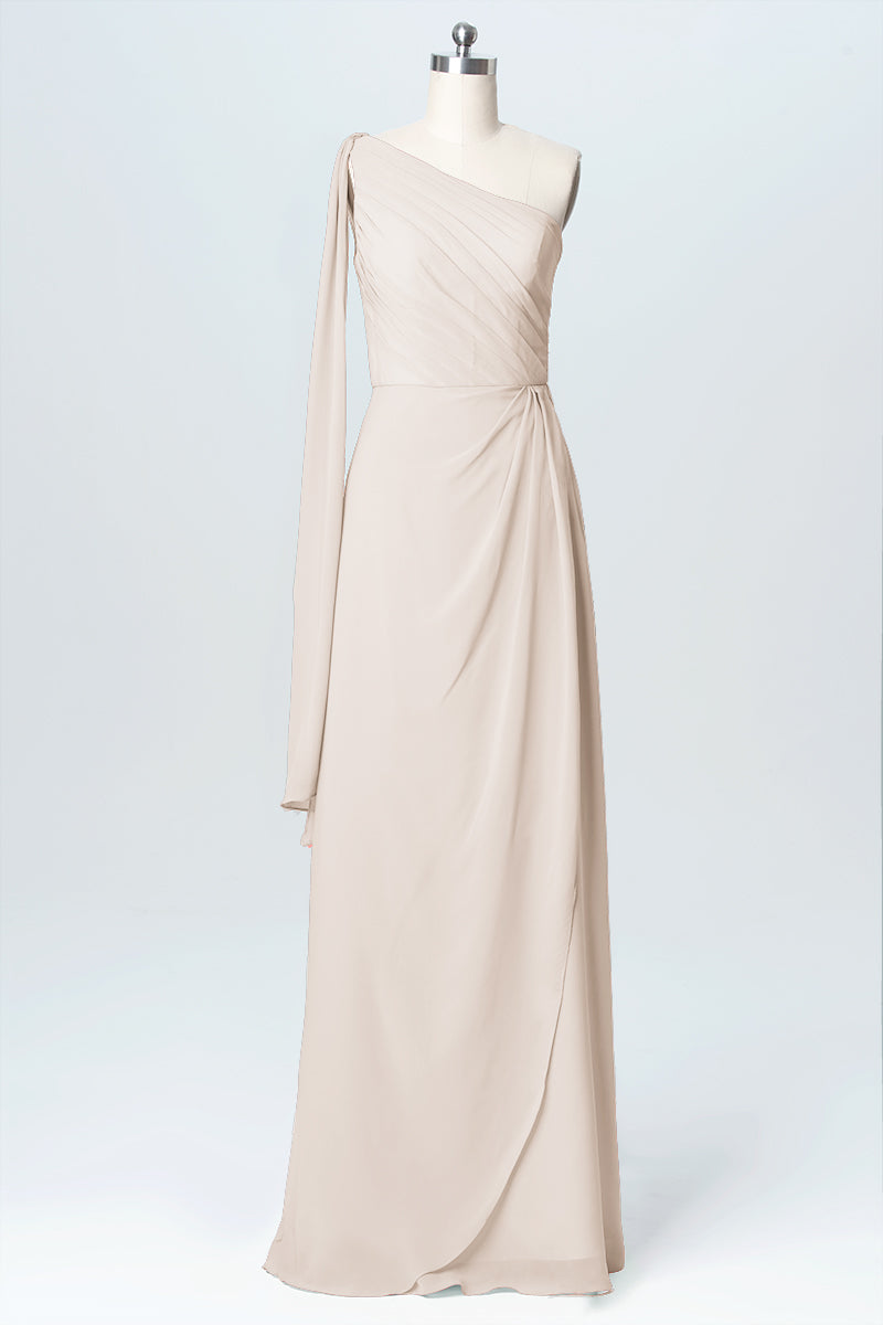 Chiffon Column One Shoulder Sleeveless Bridesmaid Dress-B03065