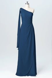 Chiffon Column One Shoulder Sleeveless Bridesmaid Dress-B03065