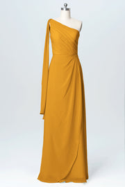 Chiffon Column One Shoulder Sleeveless Bridesmaid Dress-B03065